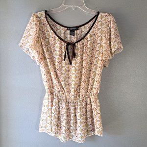 Rampage - Cream Brown Orange Short Sleeve Top, Size Medium